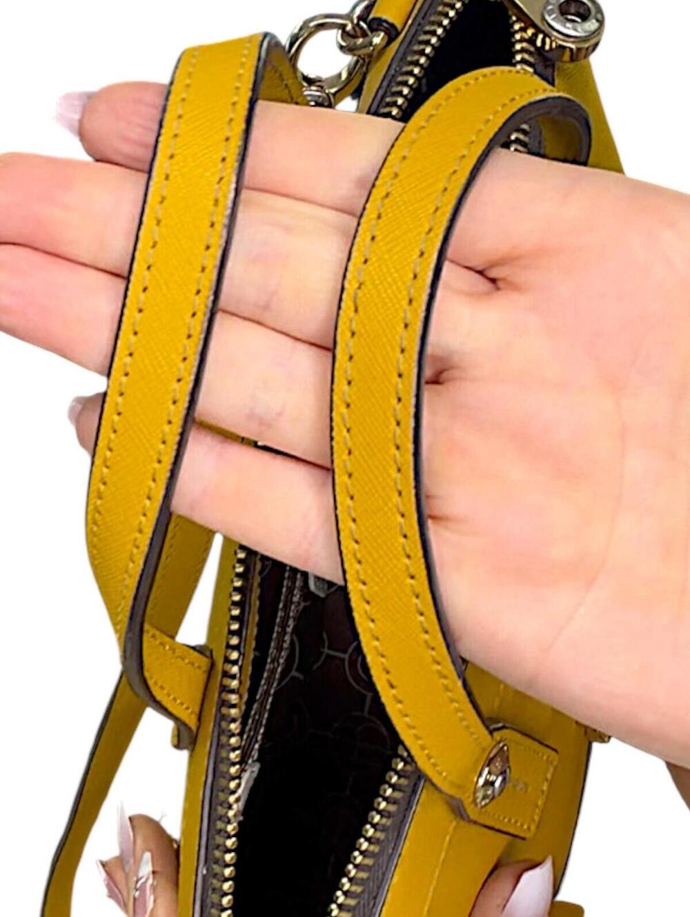Henri Bendel Rare West 57th Crystal Satchel Crossbody Yellow Saffiano Leather - Picture 6 of 9
